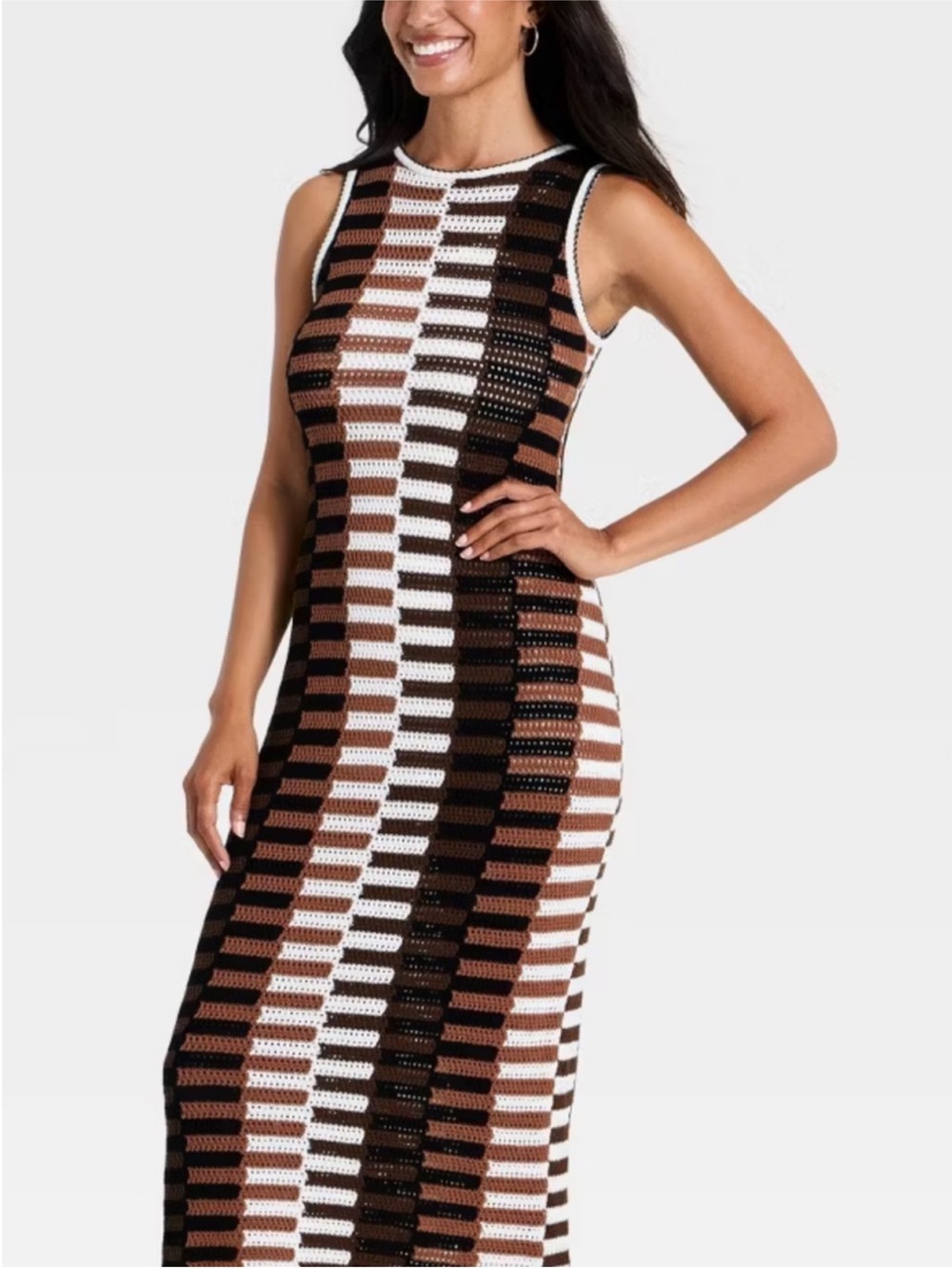 Universal Thread Crochet Maxi Dress in Brown, Black & White